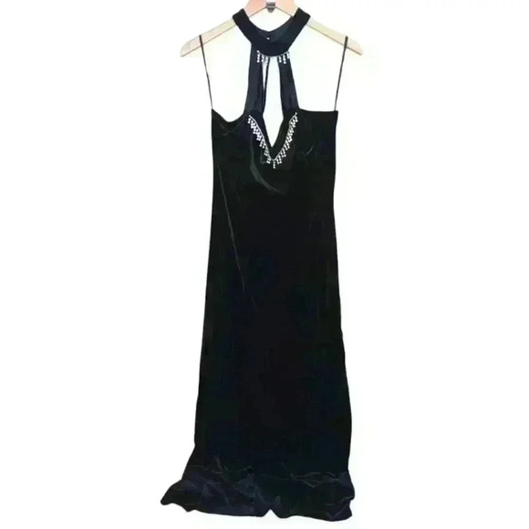 Vintage Sally Black Velvet Plus Size High Neck Sleeveless Long Evening D… - Picture 1 of 16